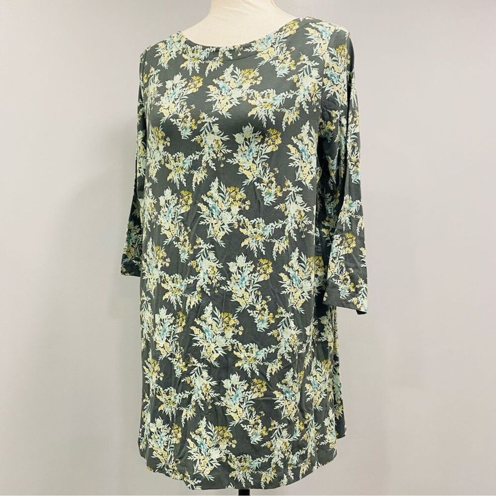 J. JILL S Luxe Supima 3/4 Sleeve Green Floral Tunic Top Cottagecore Lagenlook